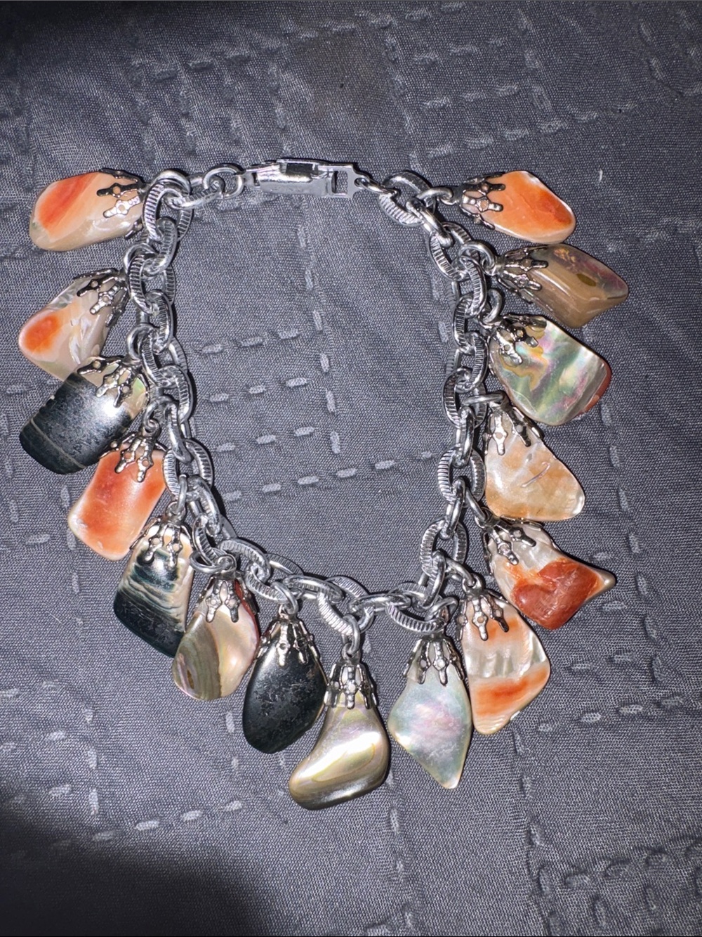 Vintage Mother of Pearl Charm Bracelet Signed Germany